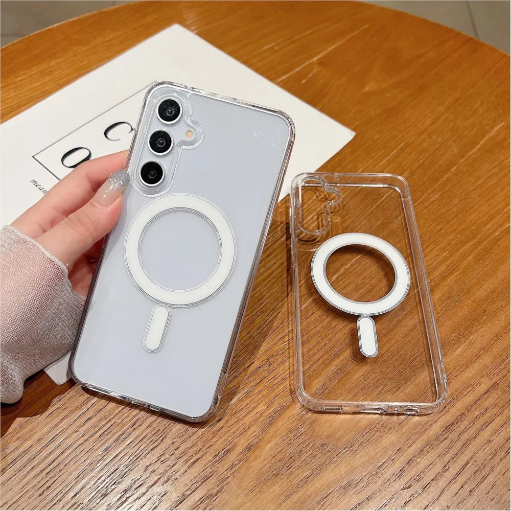 Clear magnetic wireless charging case for Samsung Galaxy S and A series