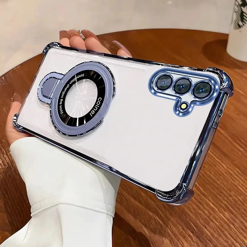 Shockproof plated MagSafe case with magnetic bracket for Galaxy A series, blue