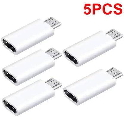 Micro USB female to USB-C male OTG adapter, 5Pcs white
