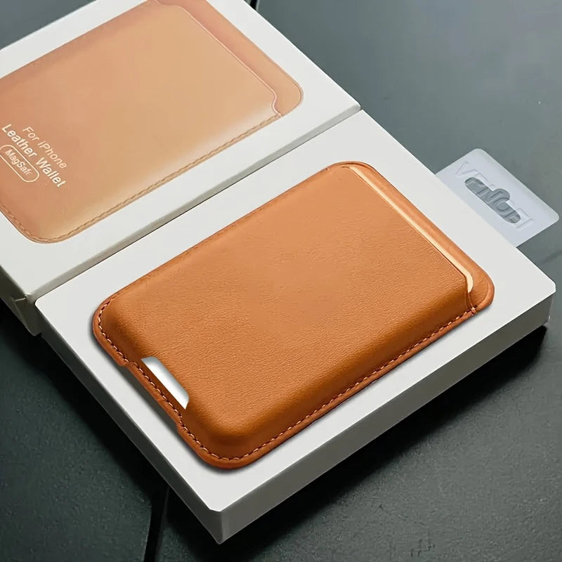 PU leather magnetic card holder for iPhone 12–18 Pro Max, orange