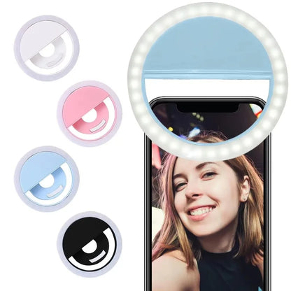 Rechargeable clip-on LED selfie ring light for phones