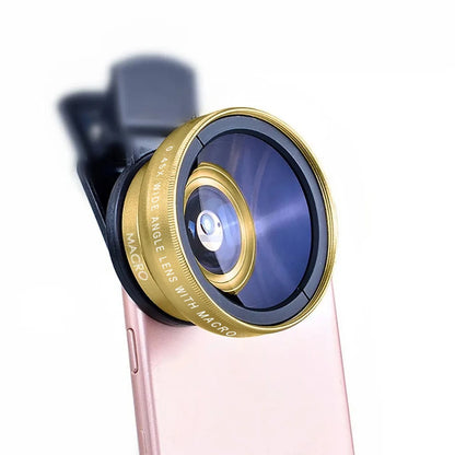 2-in-1 phone camera lens kit, 0.45x wide angle and 12.5x macro, gold