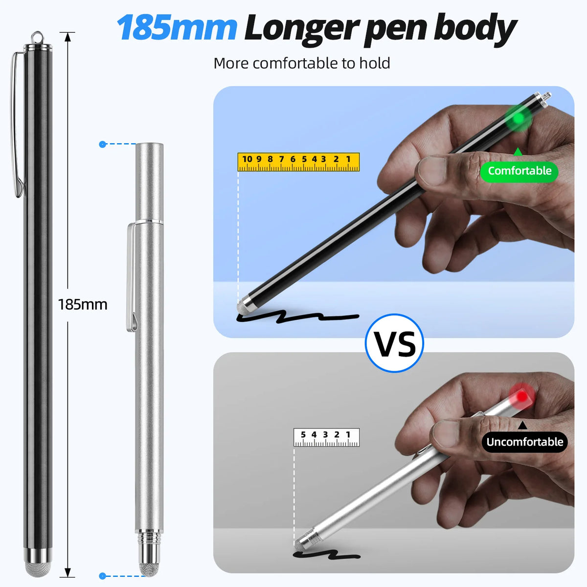 Long capacitive stylus pen for touch screens, view 3