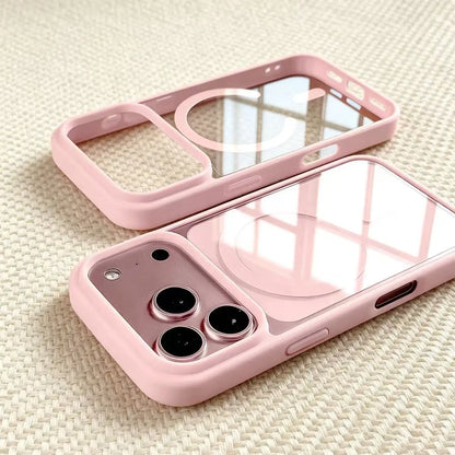 Transparent acrylic MagSafe case for iPhone 12–17 & Air, pink