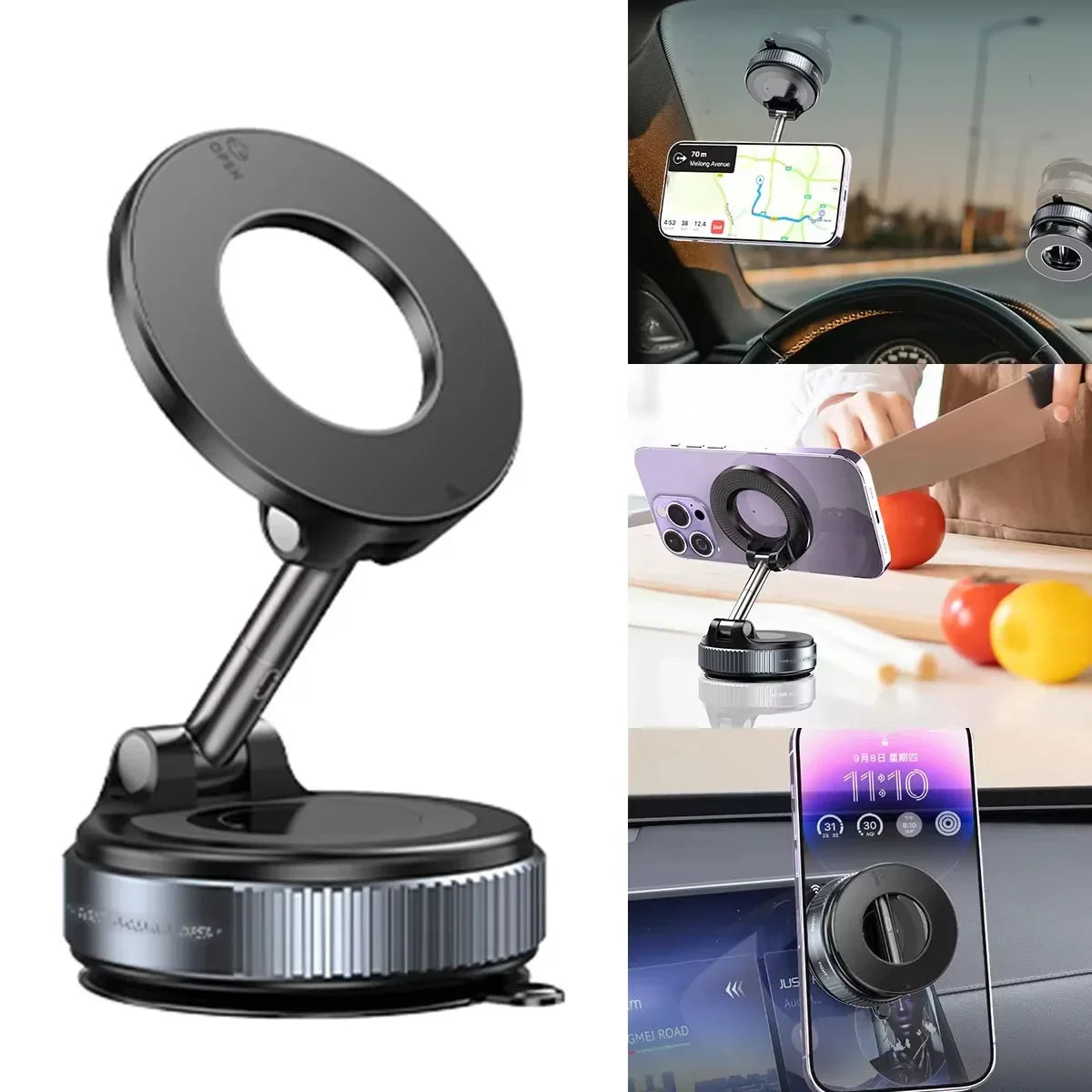 Vacuum suction cup magnetic car phone holder, view 3