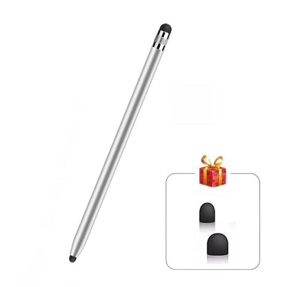 Universal capacitive stylus with dual silicone tips, silver