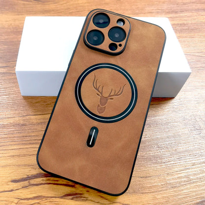 PU leather deer MagSafe case for iPhone 11–18, light brown