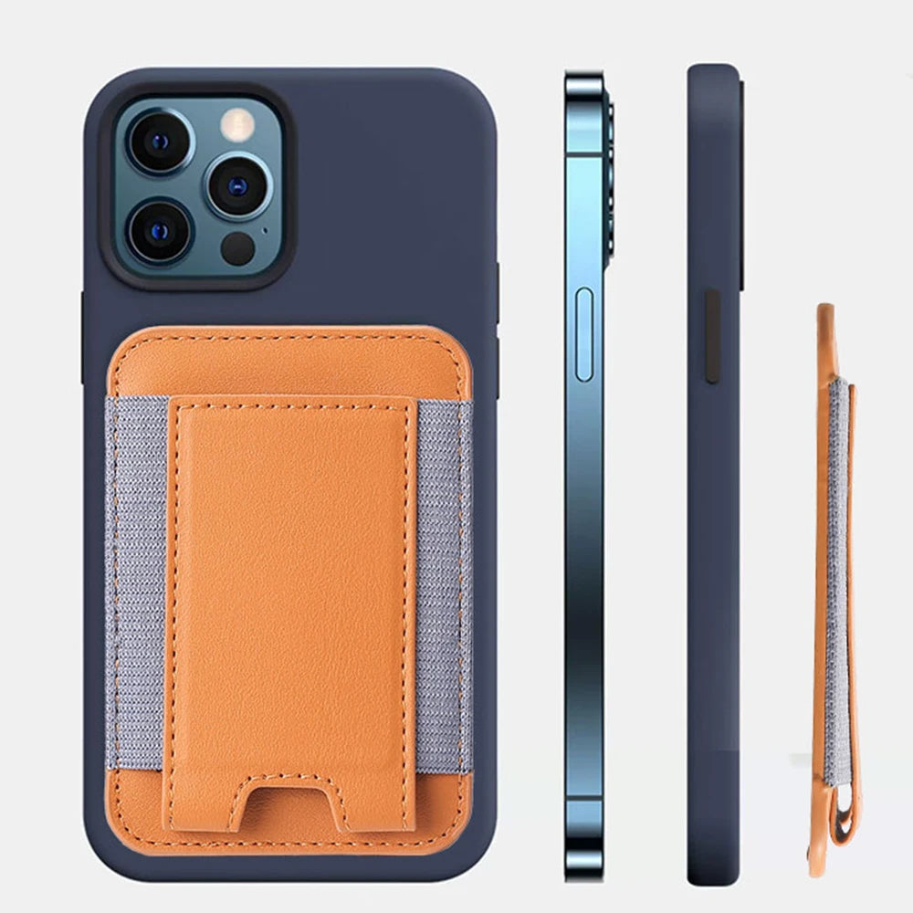 Elastic leather MagSafe card holder for iPhone 13–18 & S26 Ultra