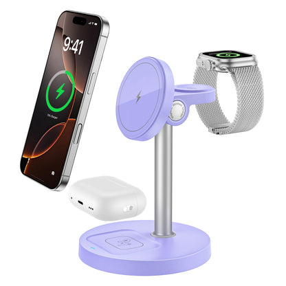 15W 3-in-1 magnetic charging stand for iPhone, purple