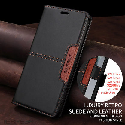 Flip leather wallet case for Samsung Galaxy S, Note and A series, black