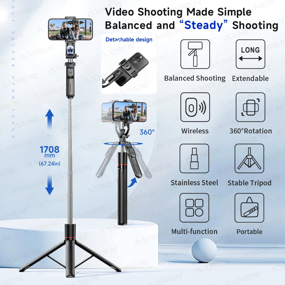 Selfie stick tripod, view 2