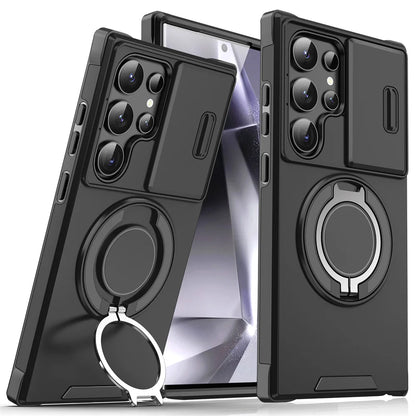 Slide camera cover magnetic stand case for Samsung Galaxy S and A series, black