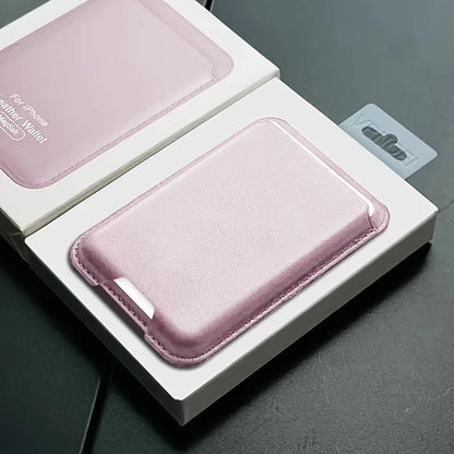 PU leather magnetic card holder for iPhone 12–18 Pro Max, pink