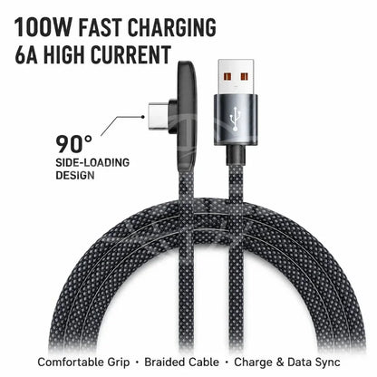 100W right-angle USB-A to USB-C cable, view 5