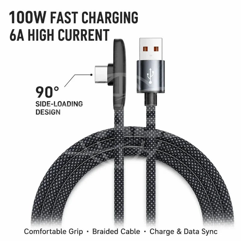 100W right-angle USB-A to USB-C cable, view 5