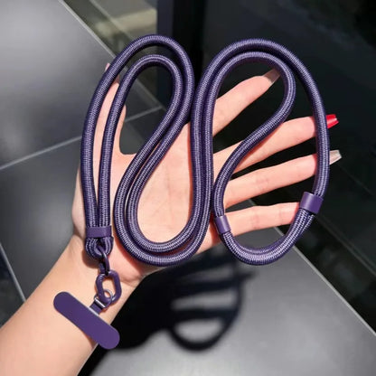Adjustable crossbody phone lanyard with case clip, purple