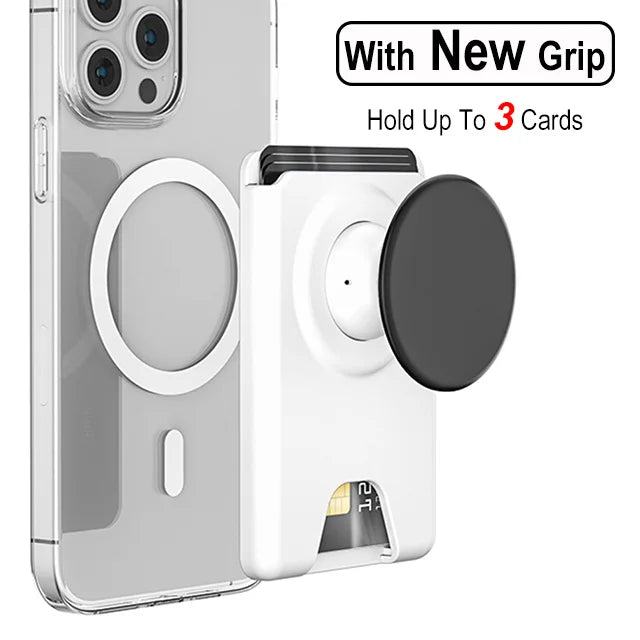 Magnetic wallet with expanding phone grip for iPhone & Samsung, white black