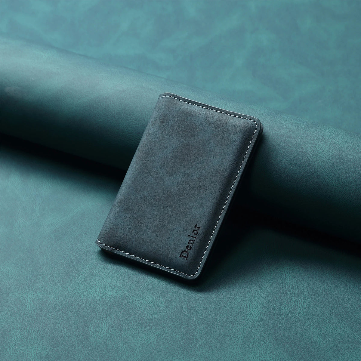 Magnetic PU leather card wallet, blue