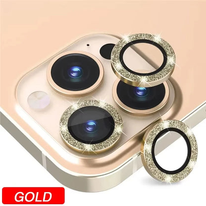 Diamond metal camera lens protector glass for iPhone, gold