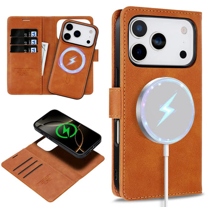2-in-1 leather MagSafe wallet case for iPhone 12–18, brown