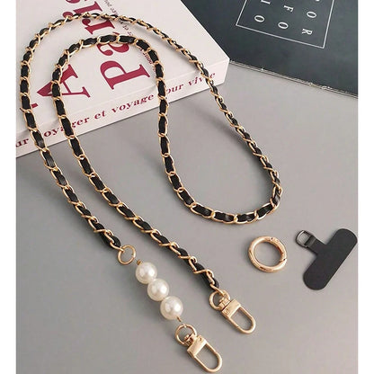 Long pearl chain crossbody phone lanyard, view 5