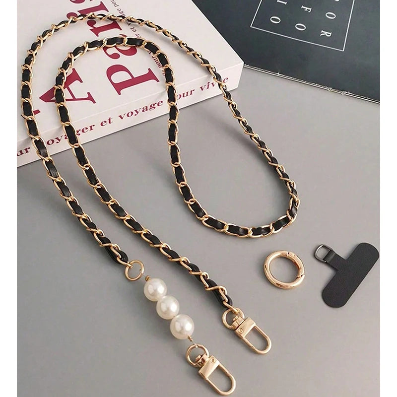 Long pearl chain crossbody phone lanyard, view 5