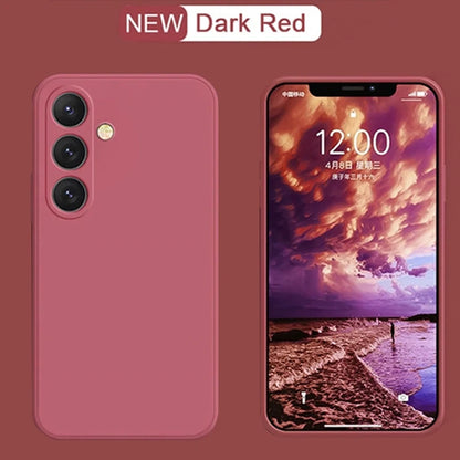 Soft liquid silicone case for Samsung Galaxy S23–S25, camellia red
