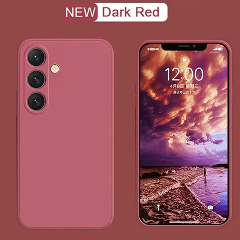 Soft liquid silicone case for Samsung Galaxy S23–S25, camellia red