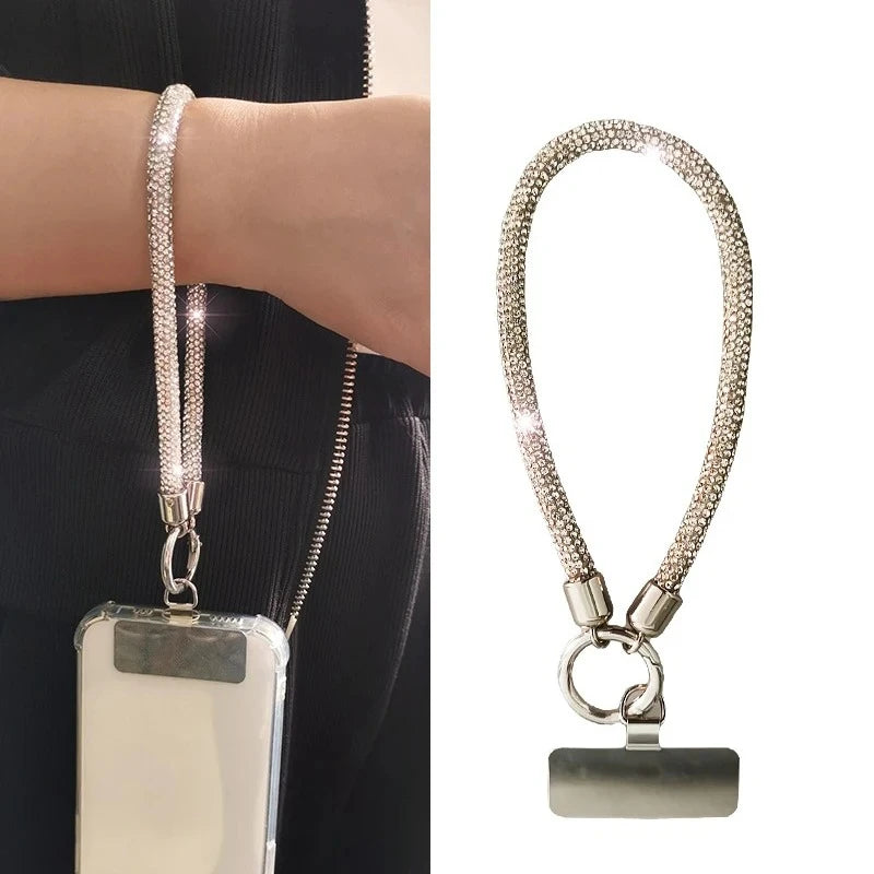 Diamond phone wrist chain lanyard with metal clip