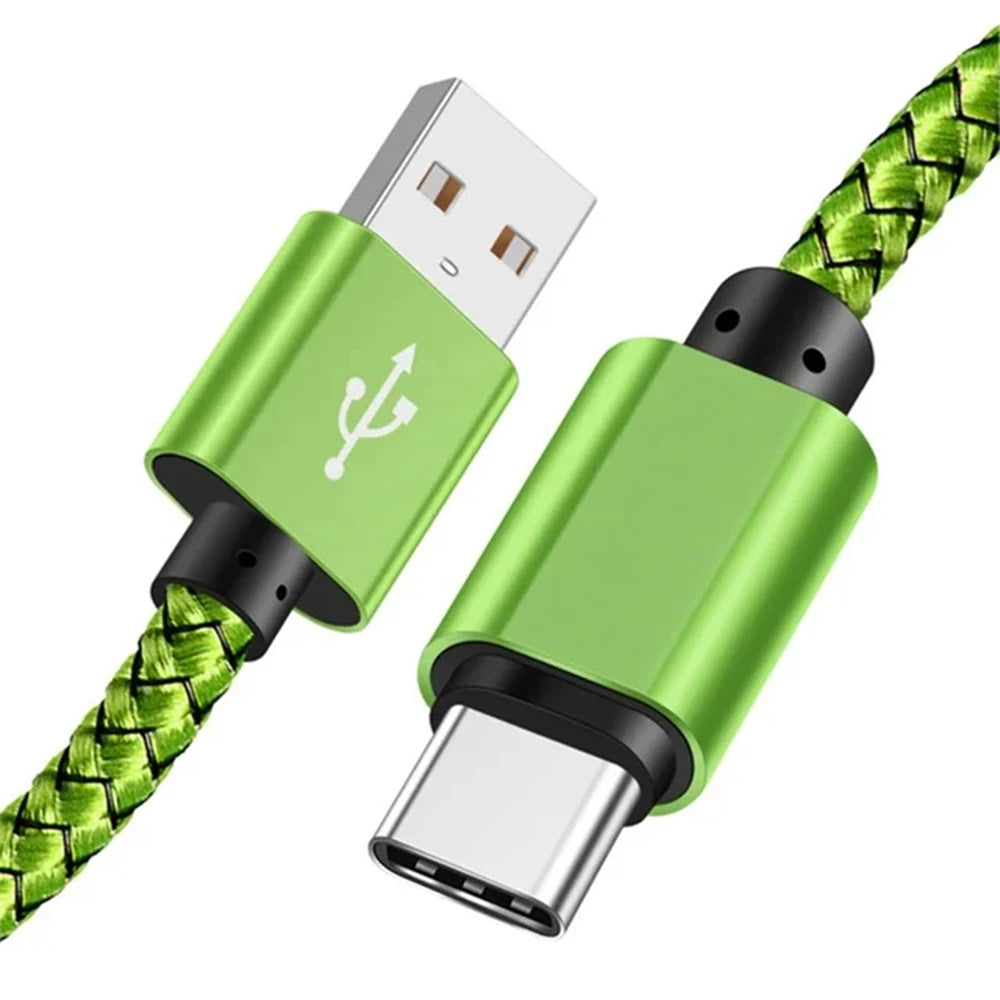 Braided USB-A to USB-C cable, green