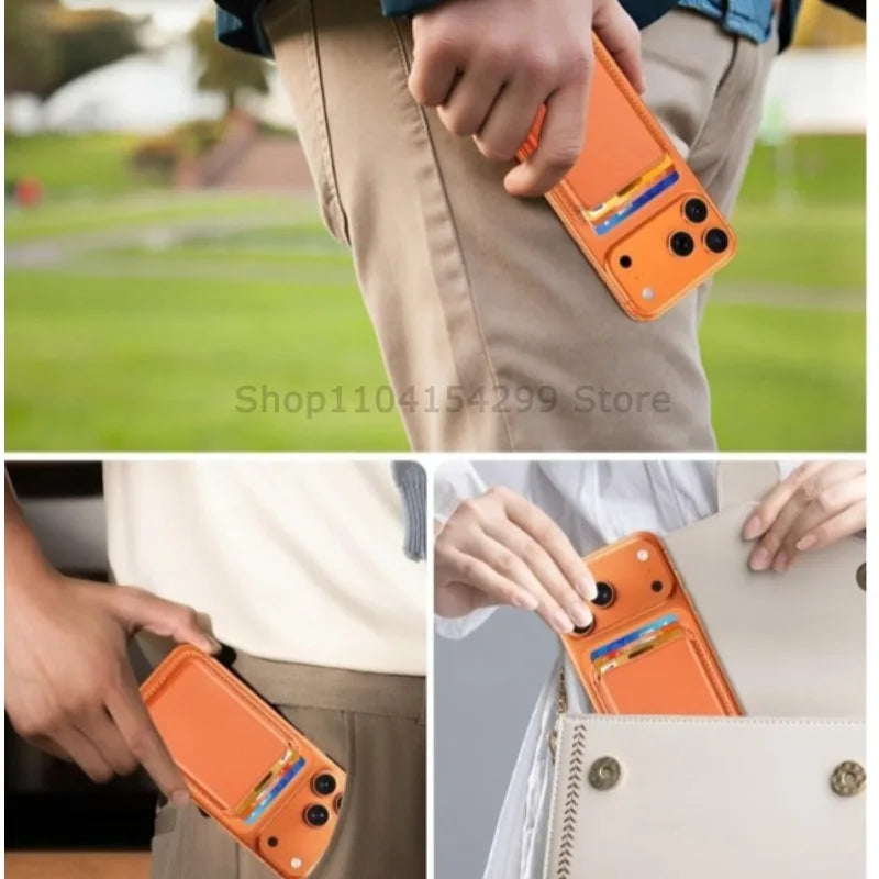 Magnetic leather card wallet with hidden stand for iPhone 13–15, view 6