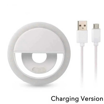 Rechargeable clip-on LED selfie ring light for phones, white
