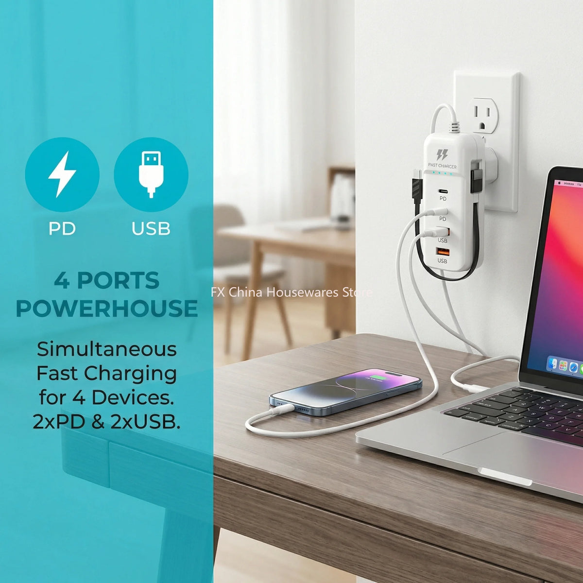 Multi-port USB-C PD fast wall charger, view 4