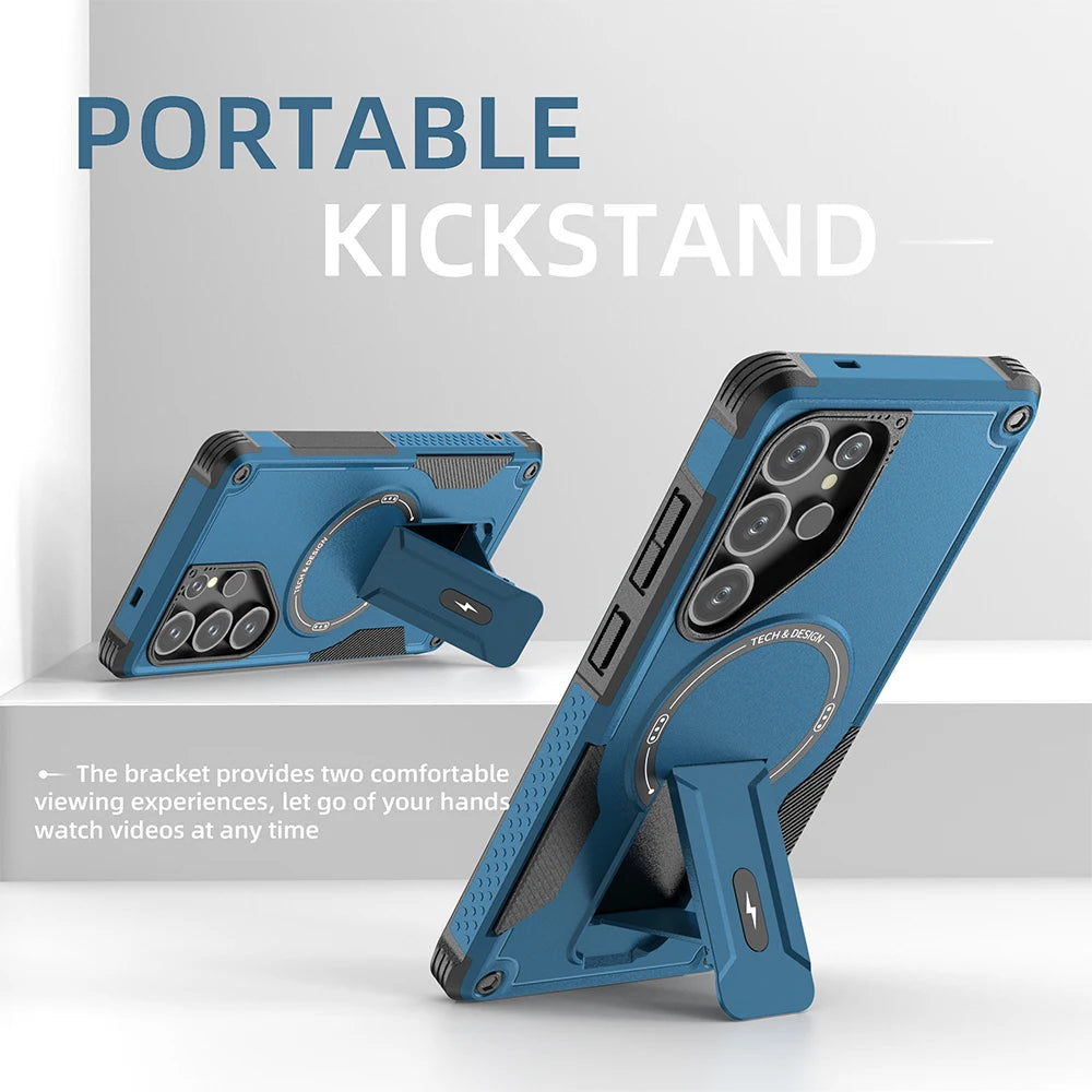 Magnetic armor case with fold stand for Samsung Galaxy S and A series, view 6