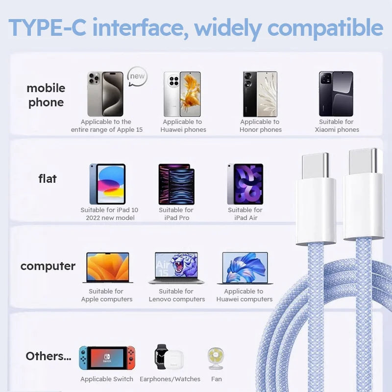 60W braided USB-C cable 3-Pack, view 7