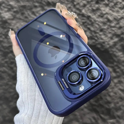 Magnetic kickstand case with lens protection for iPhone 11–18, dark blue