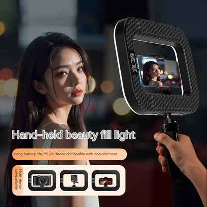 Rechargeable handheld LED ring light with tripod and phone holder, view 6