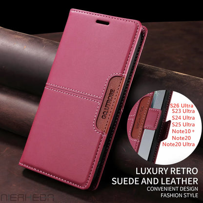 Flip leather wallet case for Samsung Galaxy S, Note and A series, red