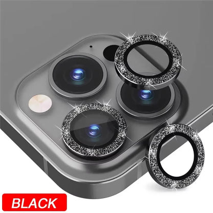 Diamond metal camera lens protector glass for iPhone, black