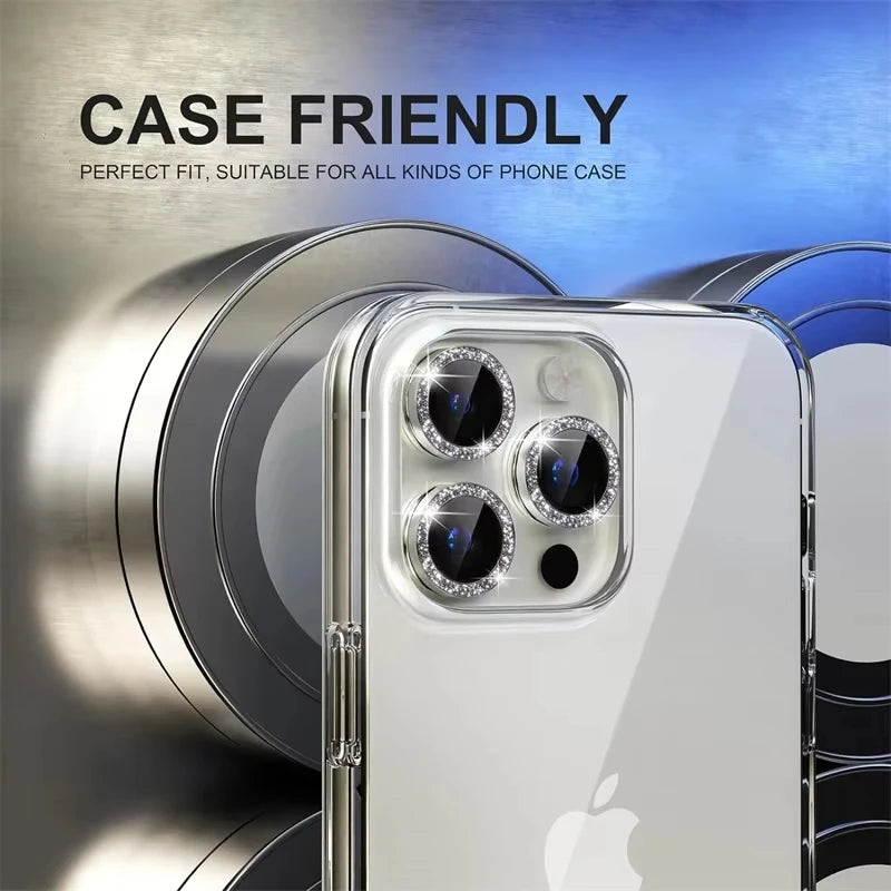 Diamond metal camera lens protector glass for iPhone, view 3