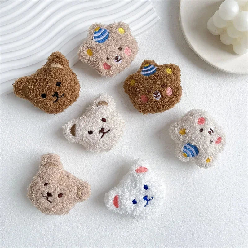 Fluffy plush bear folding phone grip