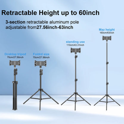 Adjustable tripod tablet floor stand with 360° rotating holder, view 7