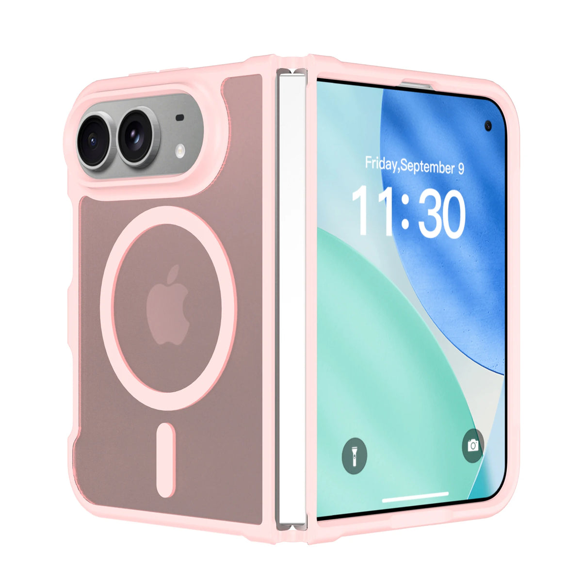 Matte pink MagSafe case for iPhone Duo, back panel and inner display