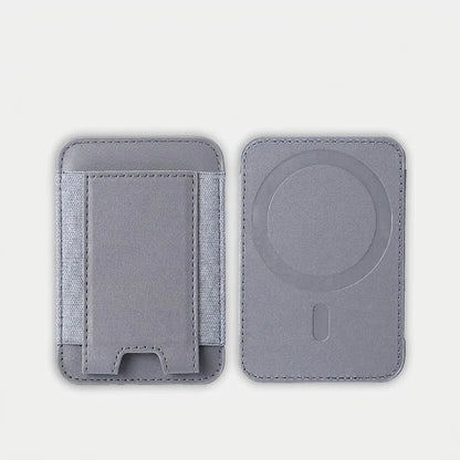 MagSafe leather card holder wallet with elastic pocket, grey