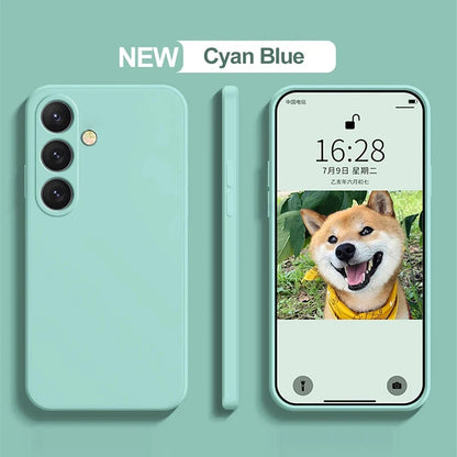 Soft liquid silicone case for Samsung Galaxy S23–S25, cyan blue
