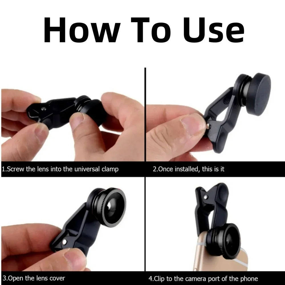 3-in-1 clip-on phone lens kit with fisheye, wide angle and macro, view 5