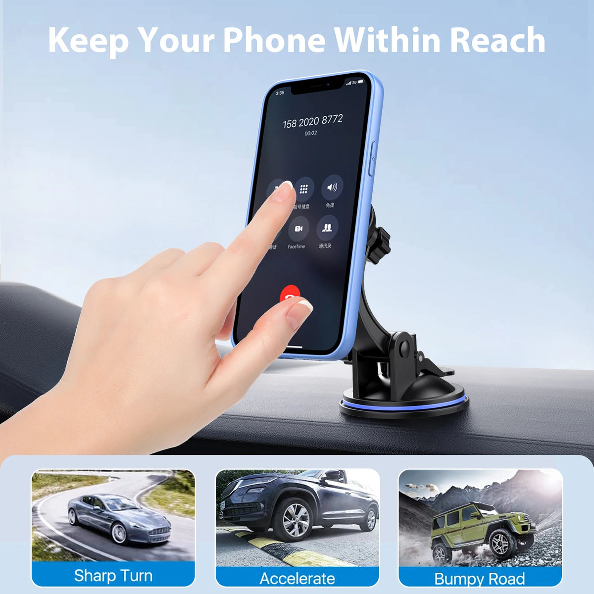 Windshield & dashboard car phone mount, view 4