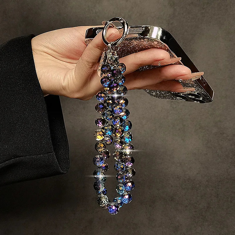 Handmade crystal bead phone wrist chain, view 3