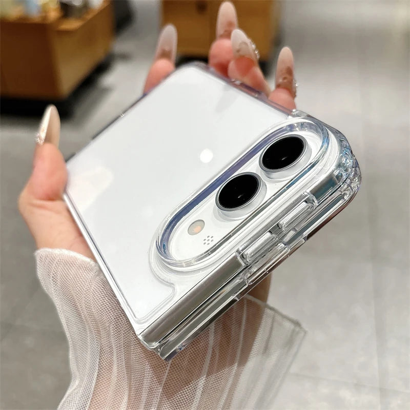Clear case for iPhone Duo held in hand, raised camera lip