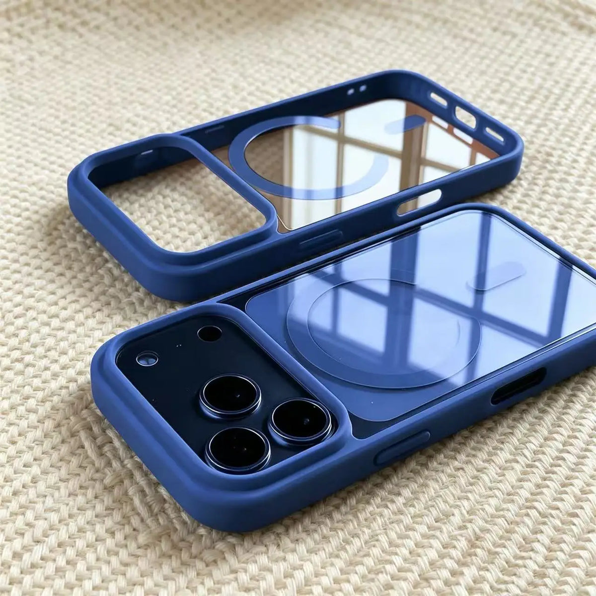 Transparent acrylic MagSafe case for iPhone 12–17 & Air, blue